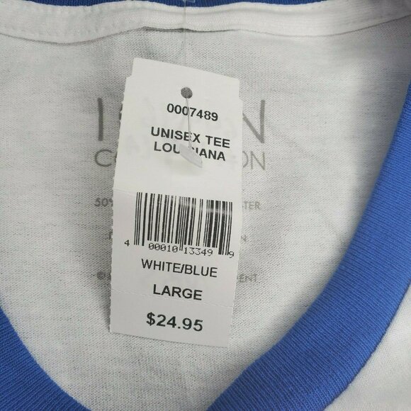 Unisex White Blue Ringer Large Louisiana Graphic Icon Collection T Shirt - Picture 8 of 8